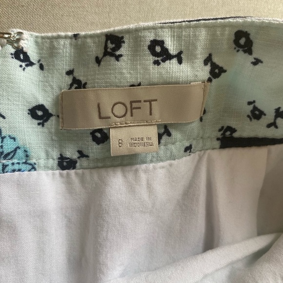 LOFT Patchwork Floral Mini Skirt Ruffle Blue Mint Green Tie Waist Size 8 Cotton - Picture 2 of 8